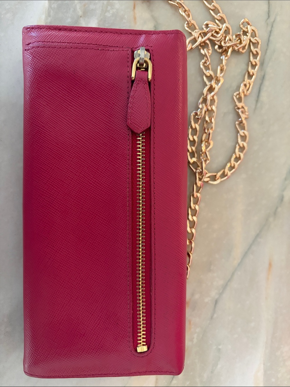 Prada Saffiano Leather Bow Chain Clutch - Fuchsia - Picture 2 of 5